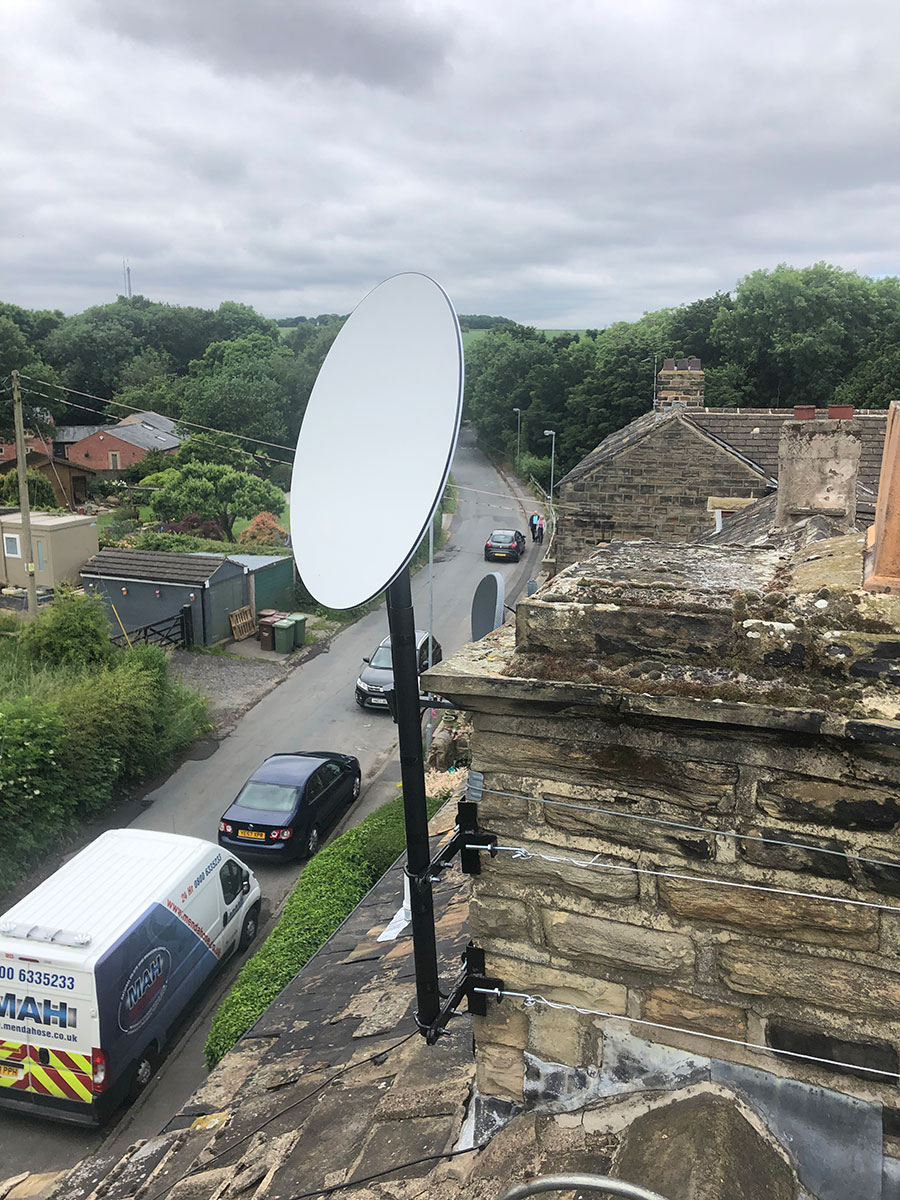 Professional satellite installation using our own manufactured parts. Wakefield, West Yorkshire UK